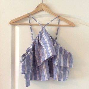 Urban Outfitters Blue Striped High Neck Crop Top